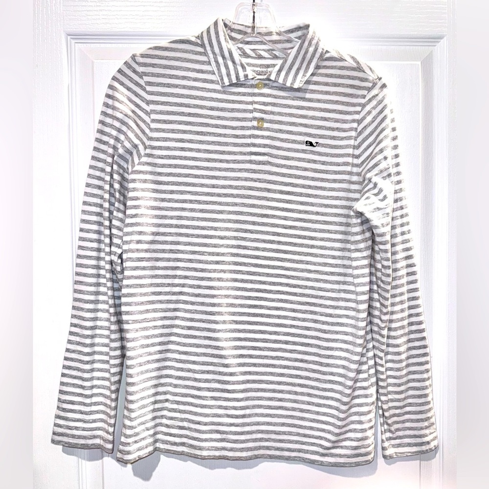 VINEYARD VINES gray stripe long sleeve polo boys size large 16